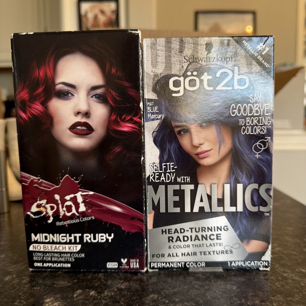 Splat Schwartzkopt Hair Dye MIDNIGHT RUBY & BLUE MERCURY Metallics No Bleach Kit